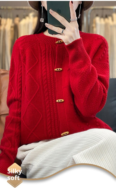 Cardigan de Lana Pura para Mujer Cuello Redondo Holgado - Image 14