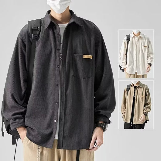 Camisa Drapeada de Manga Larga para Hombre Talla Grande Suelta