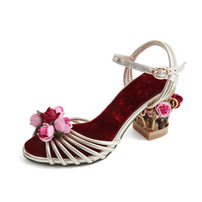 Zapatos de Tacón Alto Vintage con Jaula y Flores Caladas - Image 5