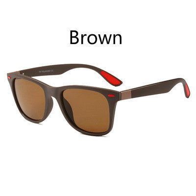 Black frame polarized sunglasses with blue mirrored lenses and blue and red accents on the temples. - Image 4
