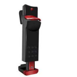 Black mobile gaming trigger with a silver button and nine circular control buttons, clamped onto a white smartphone. - Image 3