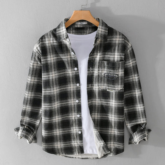 Camisa Cuadriculada de Algodón Cepillado - Estilo Retro Casual - Image 3