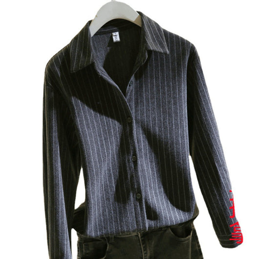 Blusa Larga de Rayas Verticales en Tela Cepillada para Mujer - Image 5