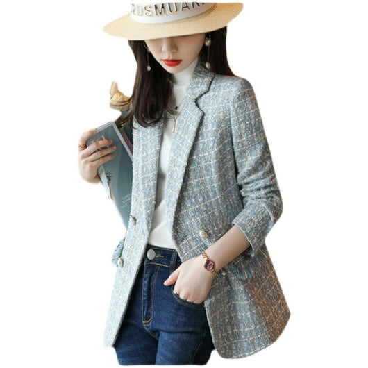 Blazer Corto de Lana a Cuadros para Mujer - Image 4