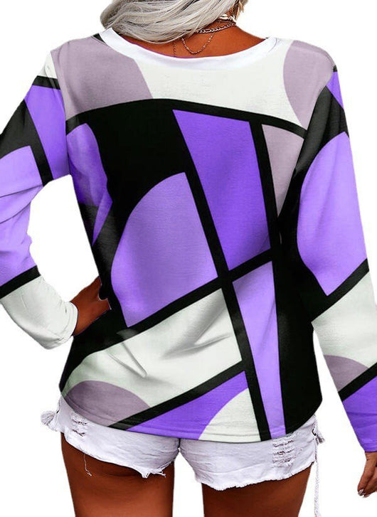 Blusa Suelta de Cuello V Manga Larga con Estampado Geométrico - Image 13
