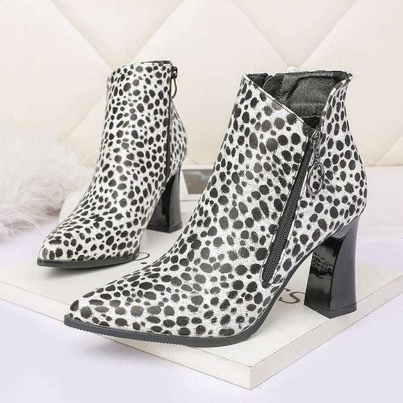 Botas Martin Estampado Leopardo Tacón Grueso con Cierre Lateral