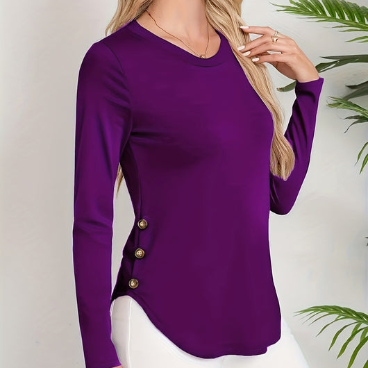 Suéter Femenino Cuello Redondo Dobladillo Curvo Manga Larga Otoño Invierno - Image 7