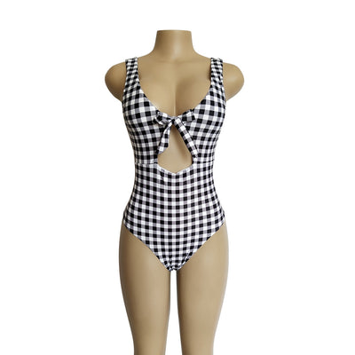 Traje de baño enterizo para mujer con estampado cuadros - Image 3