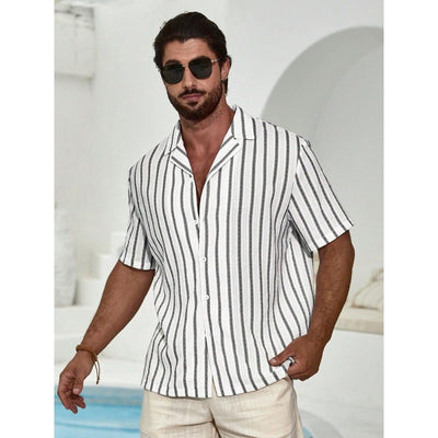Camisa de Manga Corta con Estampado 3D Digital y Rayas de Contraste Geométrico - Image 11
