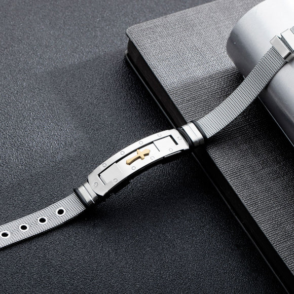 Pulsera Brazalete Ajustable de Acero Inoxidable con Cruz Bíblica para Hombre - Joyería Cristiana