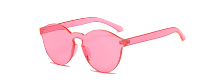 Frameless round brown transparent sunglasses with an integrated design, featuring jelly-like lenses and matching temples. - Image 8