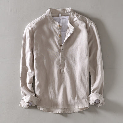 Camisa de Lino Casual con Cuello Mao para Hombre - Image 4