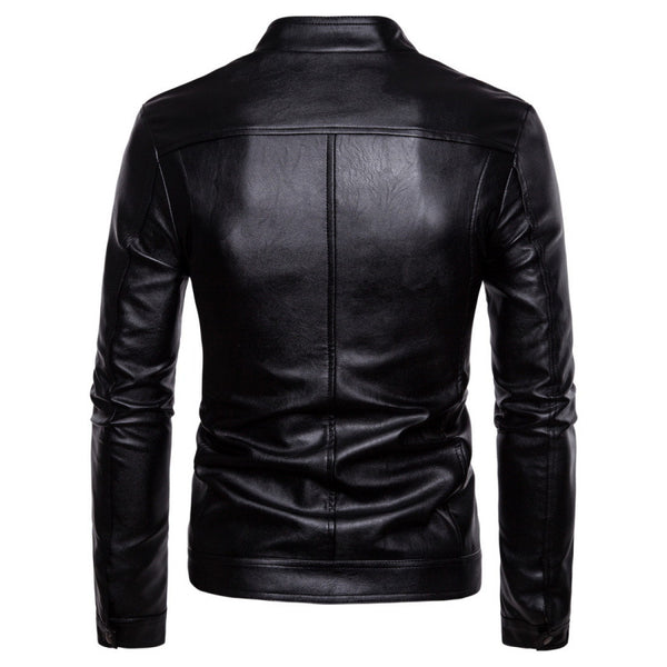 Chaqueta de Cuero PU para Motociclista con Cuello Sólido - Talla Grande