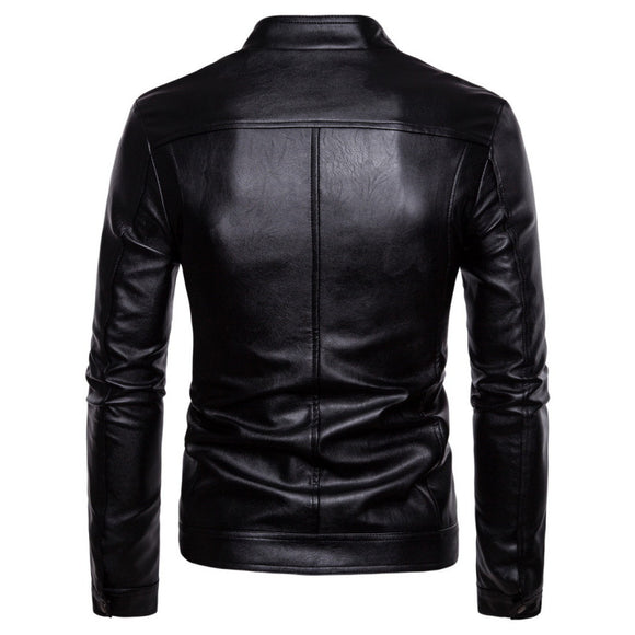 Chaqueta de Cuero PU para Motociclista con Cuello Sólido - Talla Grande