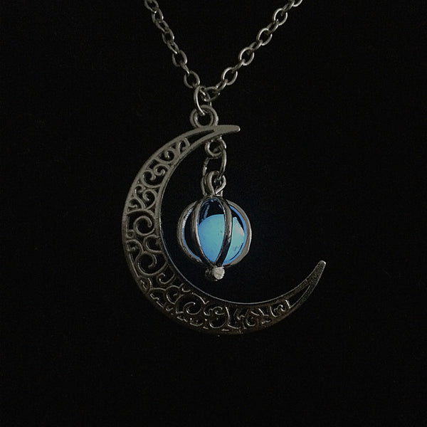 Collar Colgante Luna Calabaza Luminoso con Cuentas