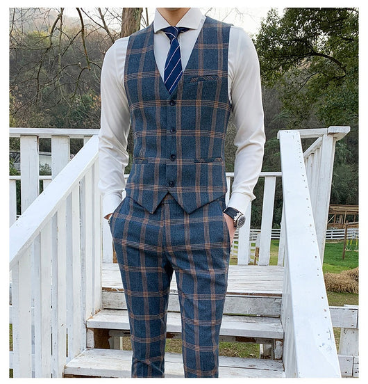 Traje Slim Fit 3 Piezas Fusión Coreana y Británica para Hombre - Image 28