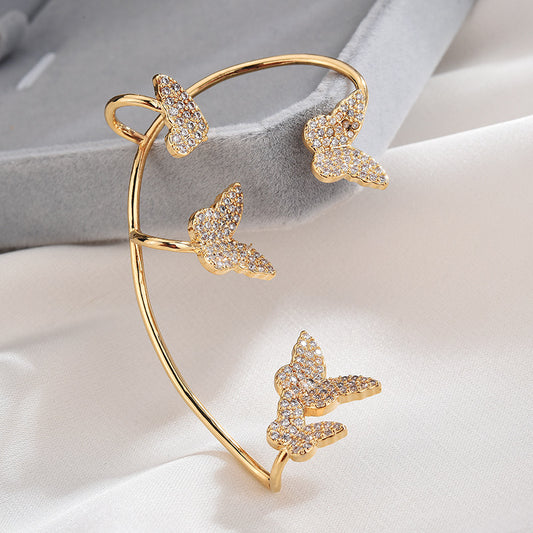 Aretes Mariposa Dorados sin Perforación con Circonitas Brillantes