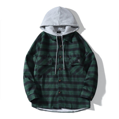 Chamarra Cuadros con Capucha - Estilo Casual Holgado para Hombre - Image 10