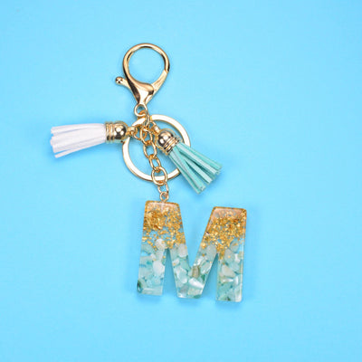 Llavero Colgante Alfabeto Inglés con Borla, Piedra y Detalles en Oro - Image 33