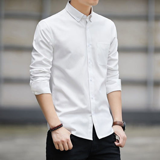 Camisa Oxford de Manga Larga Color Sólido para Hombre - Image 4