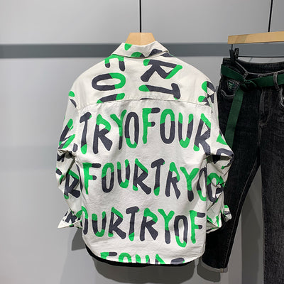 Camisa Casual de Algodón con Estampado de Letras para Hombre - Image 5