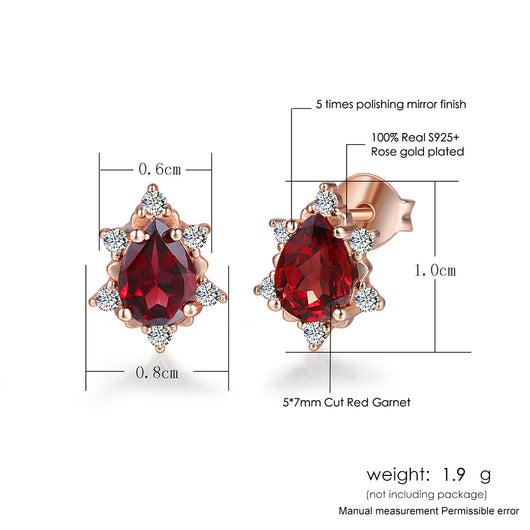 Aretes de Granate Natural Forma Pera en Oro Rosado - Image 6
