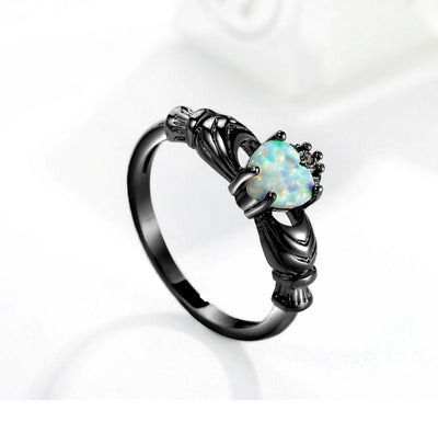 Anillo Corona de Ópalo Corazón Acero Negro - Image 3