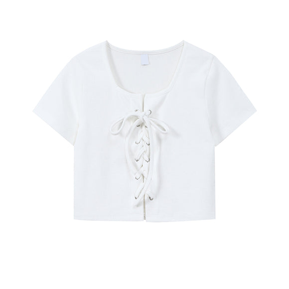 Camiseta Gris Ajustada de Manga Corta para Mujer