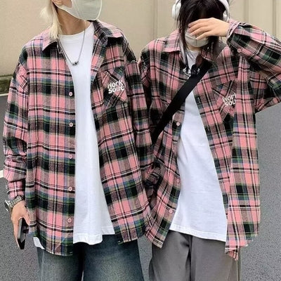 Camisa Vintage Tie-dye Cuadros Manga Larga Estilo Japonés para Hombre Otoño - Image 6