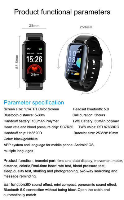 Pulsera Inteligente 2 en 1 con Auriculares Inalámbricos Bluetooth - Image 18