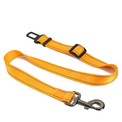 Red pet seat belt with reflective stitching, featuring a metal swivel clip and a black car seat belt buckle. - Image 20