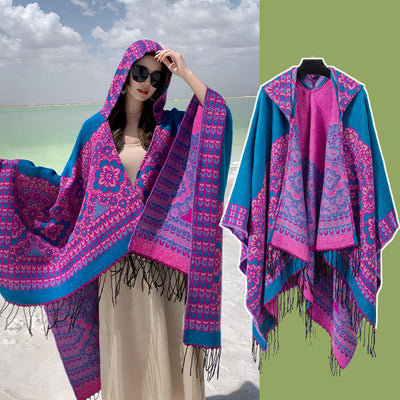 Poncho Étnico Desértico de Cashmira Artificial para Otoño e Invierno - Image 7