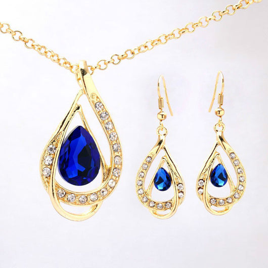 Aretes y Collar de Cristal con Doble Gota