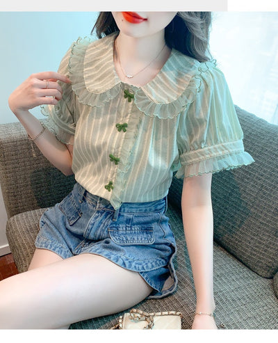 Blusa de Chifón con Cuello Muñeca y Mangas de Encaje - Image 12