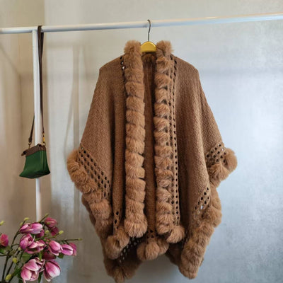 Chal Grueso de Piel de Conejo para Mujer - Abrigo Cálido de Color Sólido - Image 6