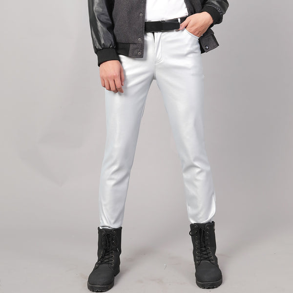 Pantalones Slim Fit de Cuero Coreano para Hombre