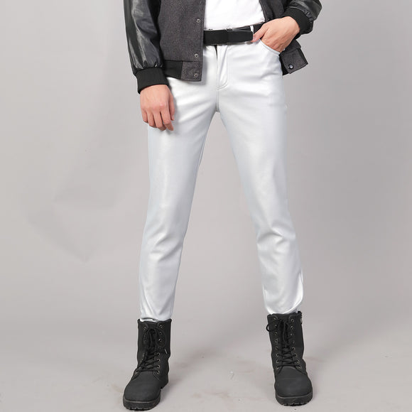 Pantalones Slim Fit de Cuero Coreano para Hombre