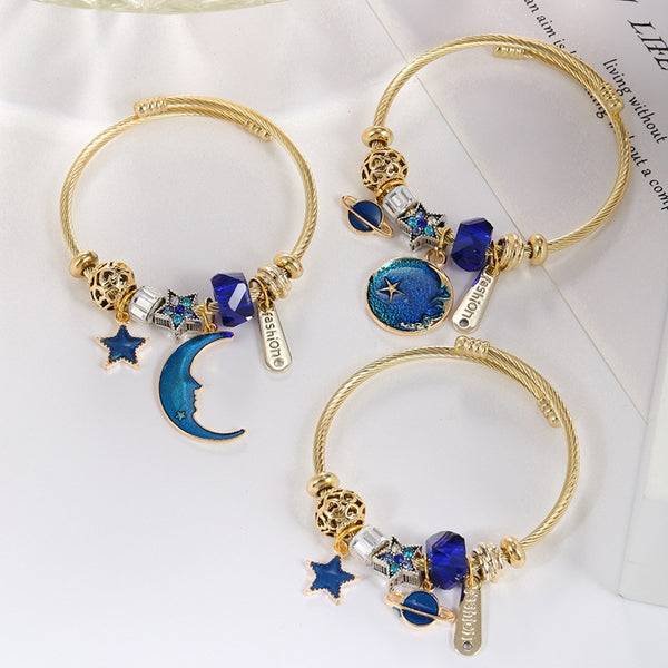 Pulsera de Acero Inoxidable con Dije Floral Mosaico Dorado
