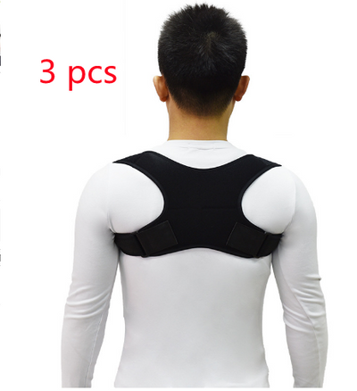 Black back shoulder spine posture corrector worn over a white long-sleeved shirt, showing adjustable straps. (2 pcs) - Image 18