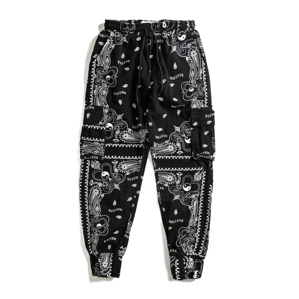 Pantalones Casuales Negros con Estampado de Flor de Anacardo y Bolsillos - Image 9