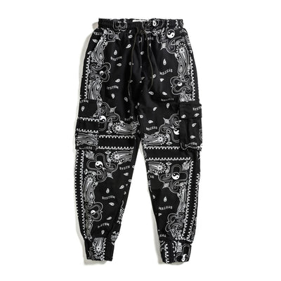 Pantalones Casuales Negros con Estampado de Flor de Anacardo y Bolsillos - Image 9