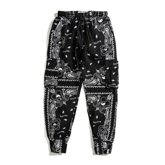 Pantalones Casuales Negros con Estampado de Flor de Anacardo y Bolsillos - Image 9