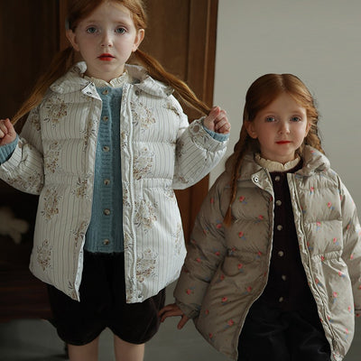 Abrigo Infantil Invierno Acolchado Floral Coreano