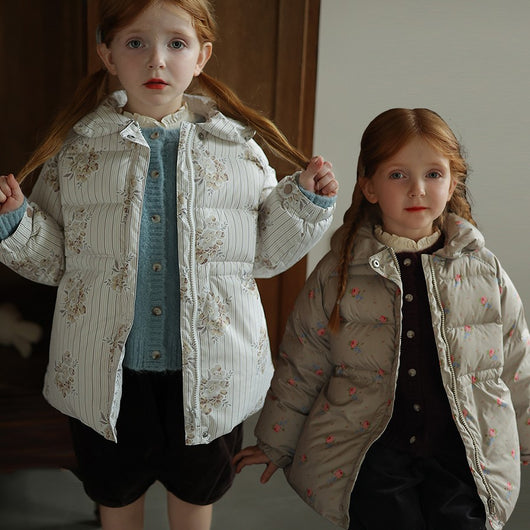 Abrigo Infantil Invierno Acolchado Floral Coreano