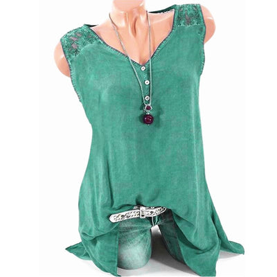 Chaleco sin mangas de encaje cuello V color sólido - Image 12