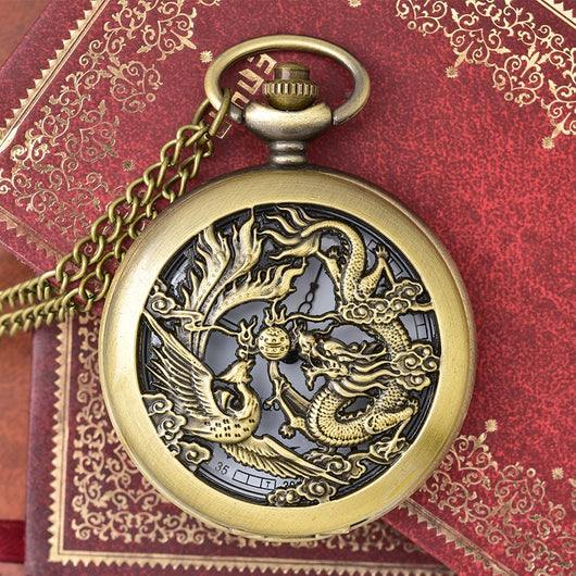 Reloj de Bolsillo Dragón y Fénix - Diseño Calado Tradicional - Image 10