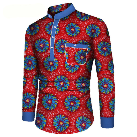 Camisa Casual de Manga Larga Estampada Africana para Hombre - Image 11
