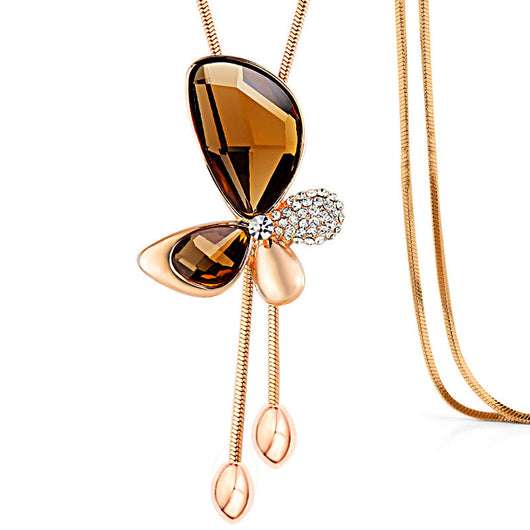 Cadena para suéter con mariposa de cristal - Accesorio de moda coreana con borlas largas