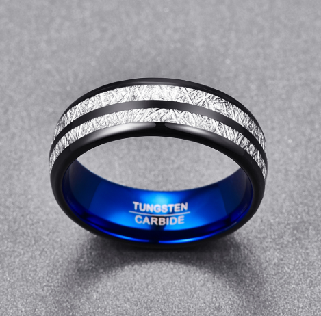 Anillo de Boda Tungsteno 8mm para Pareja - Diseño Moderno Negro y Azul - Image 4