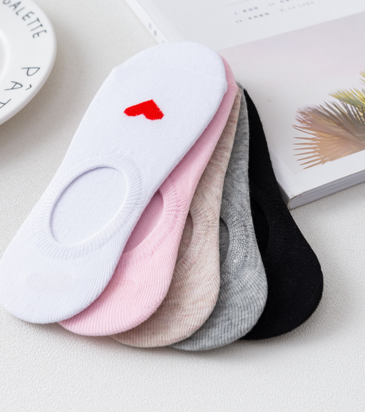 Calcetines Invisibles para Mujer con Diseño de Corazones y Suela Antideslizante de Silicona